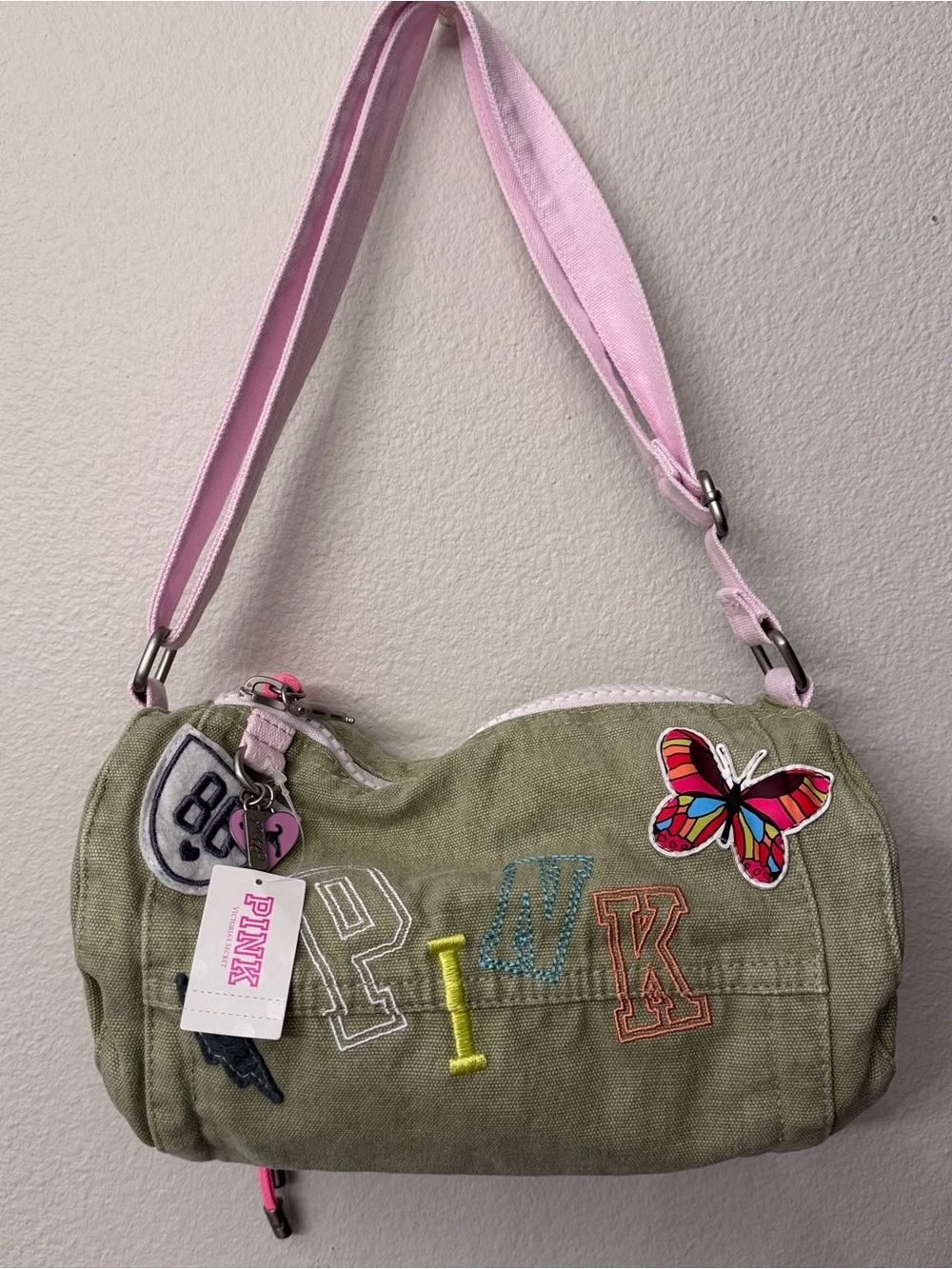 Victoria’s Secret PINK seaglass heritage patch canvas rolled duffle bag